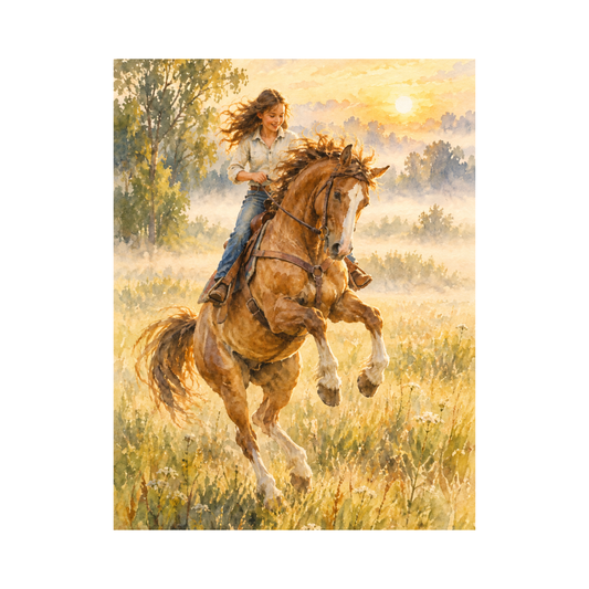 Morning Ride Watercolor Print - AI Wildlife Art, Instant Digital Download, 8x10
