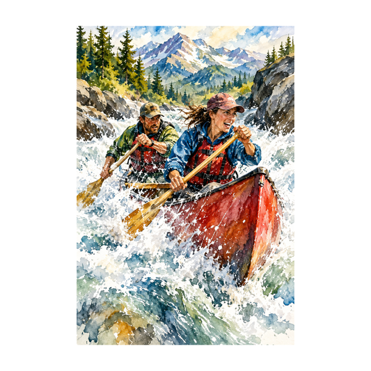 Adrenaline Rush Canoe Watercolor Print - AI Wildlife Art, Instant Digital Download, 8x10