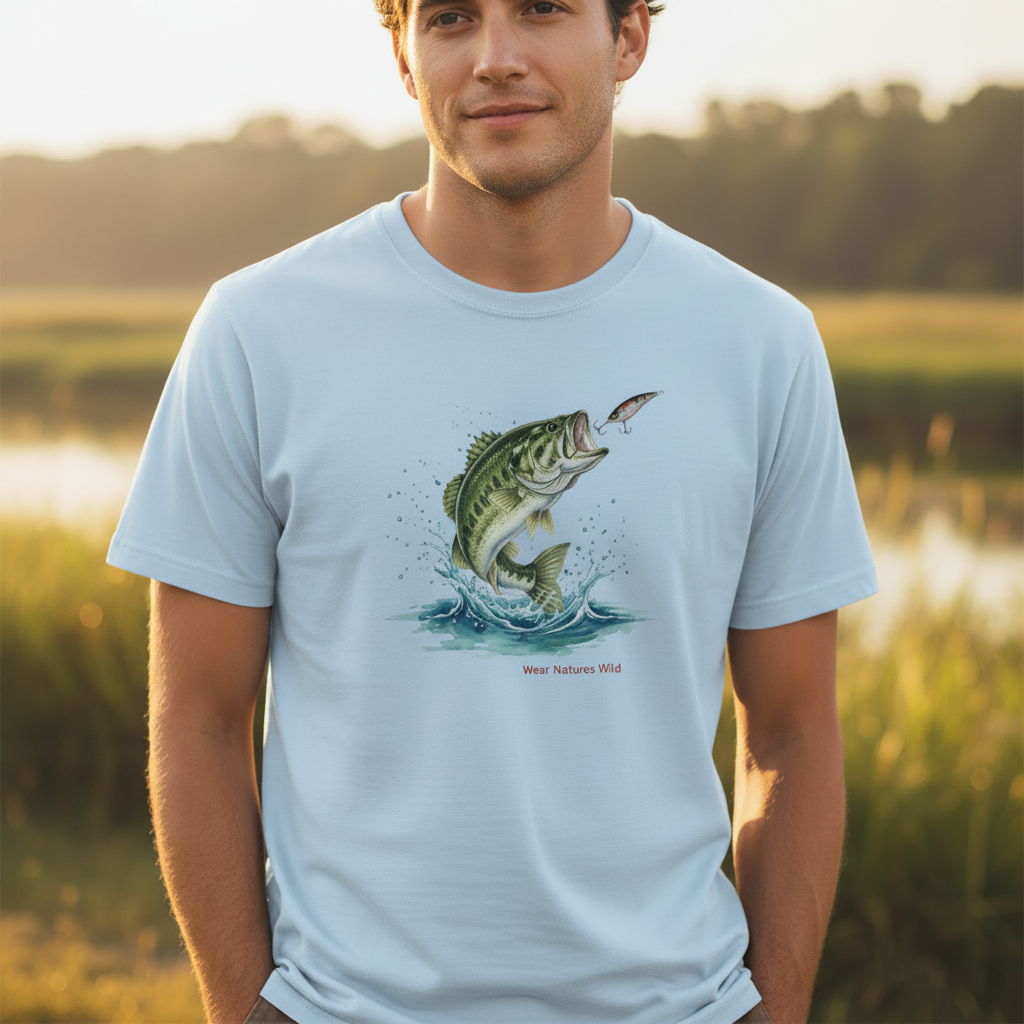 Bass Fishing T-Shirt Close-Up Lifestyle Shot