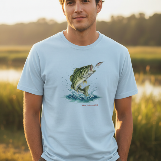 Bass Fishing T-Shirt Close-Up Lifestyle Shot