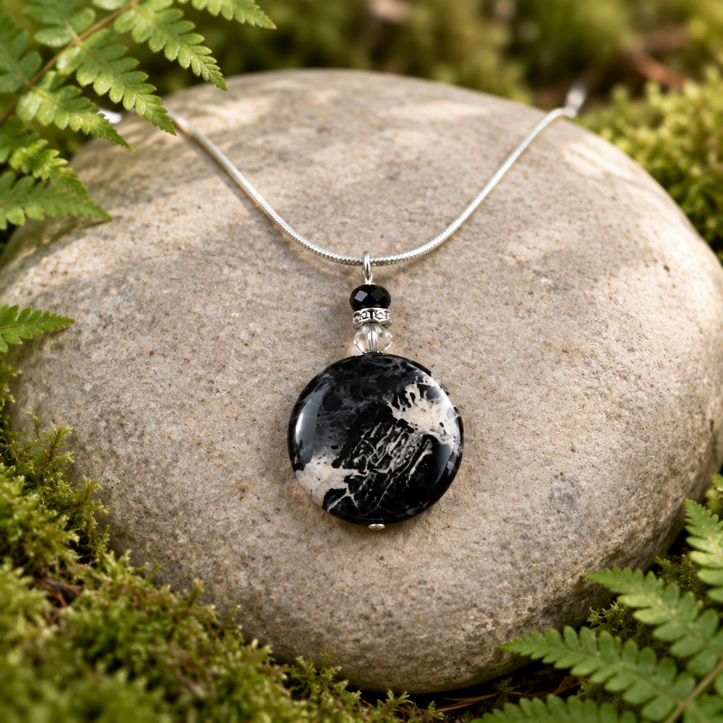 Black Onyx pendant in a nature setting