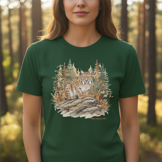 Bobcat Forest Green Tee - Female Outdoor Model