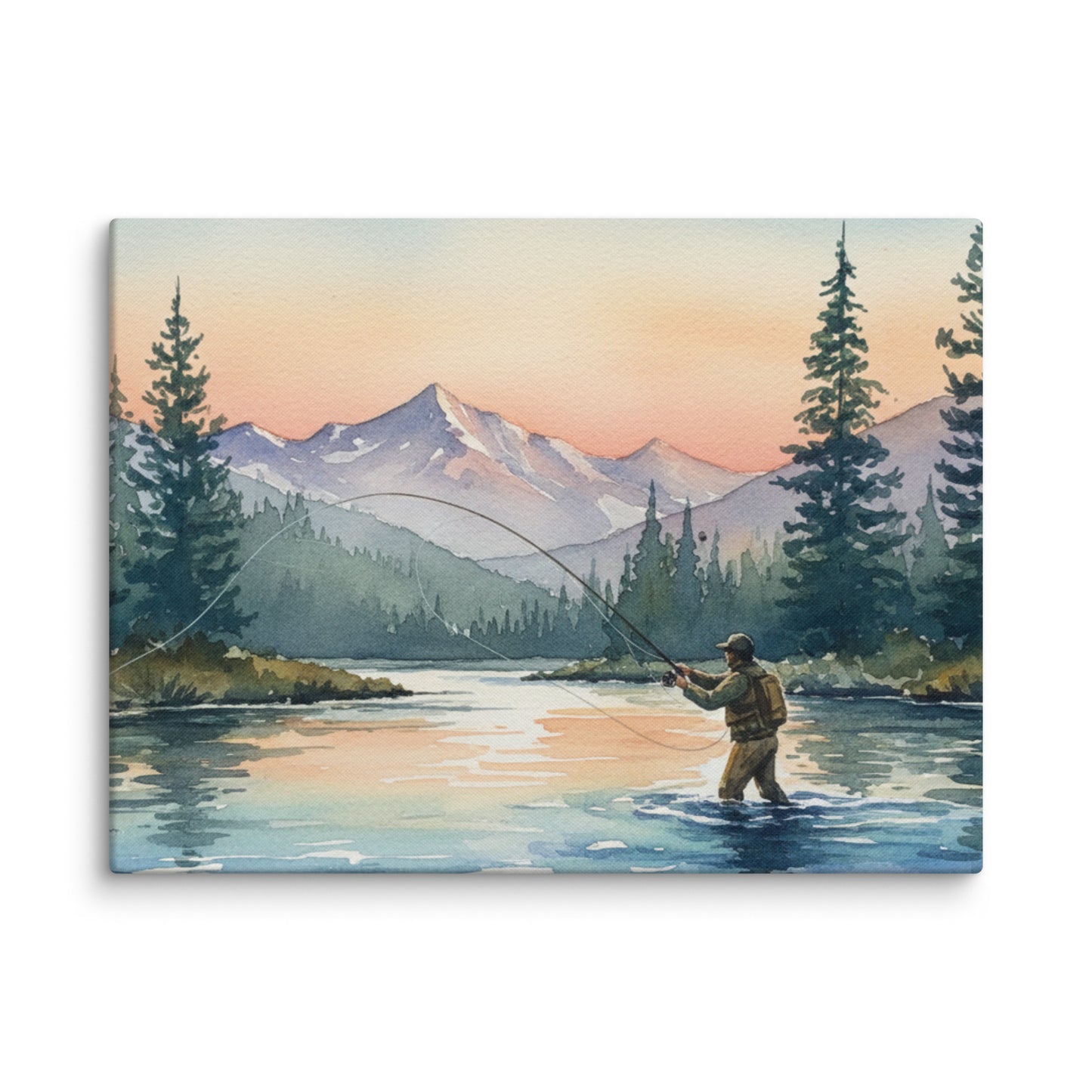Fly Fishing on The River T-Shirt | Watercolor Fishing Wildlife Art Tee | Wear Nature's Wild
