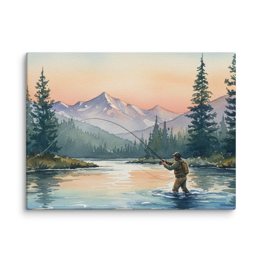 Fly Fishing on The River T-Shirt | Watercolor Fishing Wildlife Art Tee | Wear Nature's Wild
