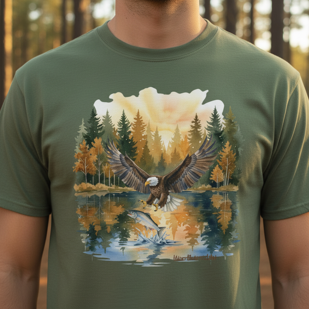 Close-up chest shot of Eagle Fishing T-Shirt design