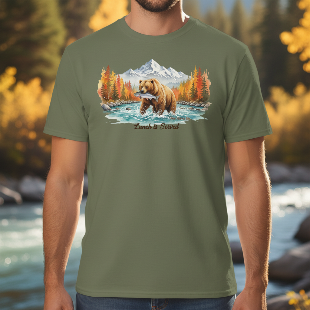 Close-Up Lifestyle Mockup - Lunch is Served Bear Tee