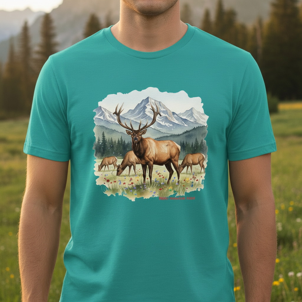 Close-Up Teal Bull Elk Tee - Male Model
