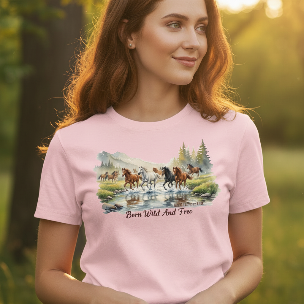 Closer Female Mockup - Born Wild And Free Tee