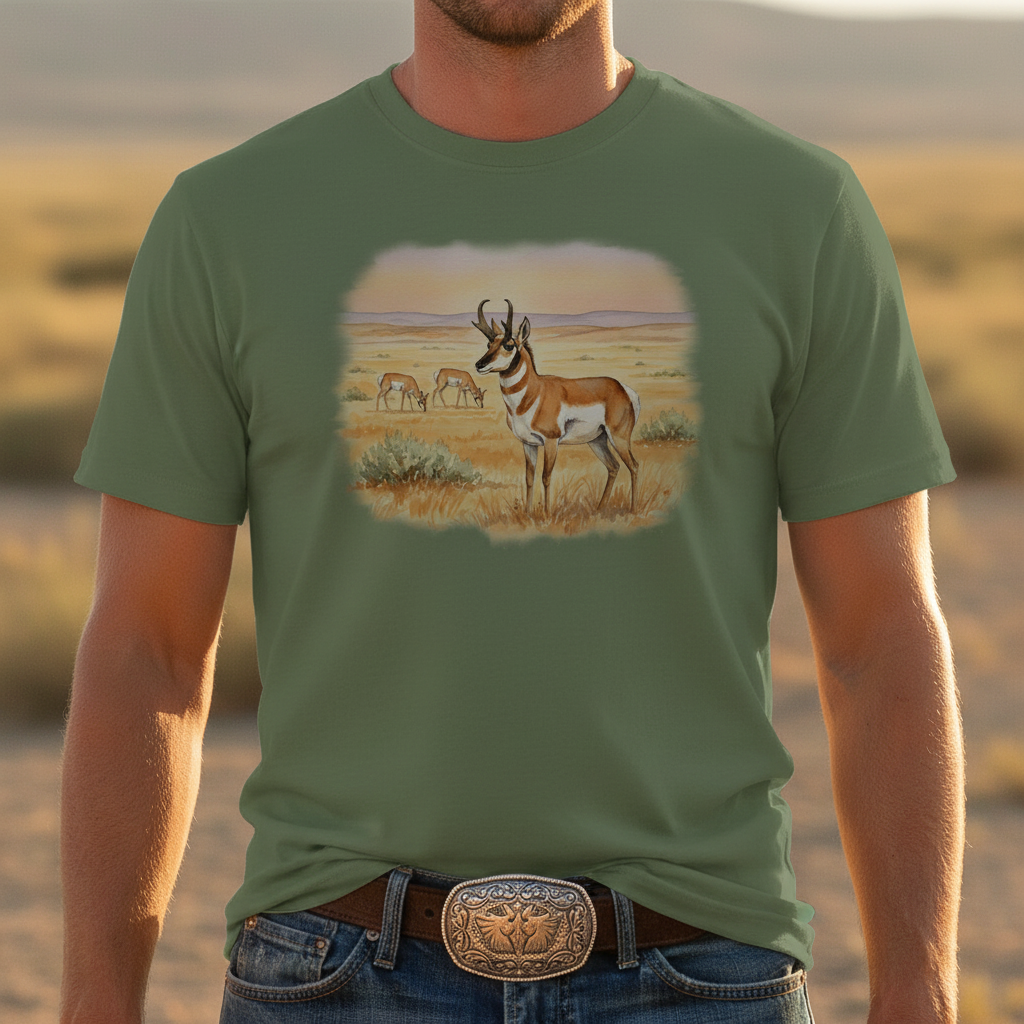 Cowboy - Military Green Pronghorn Tee with Actual Design