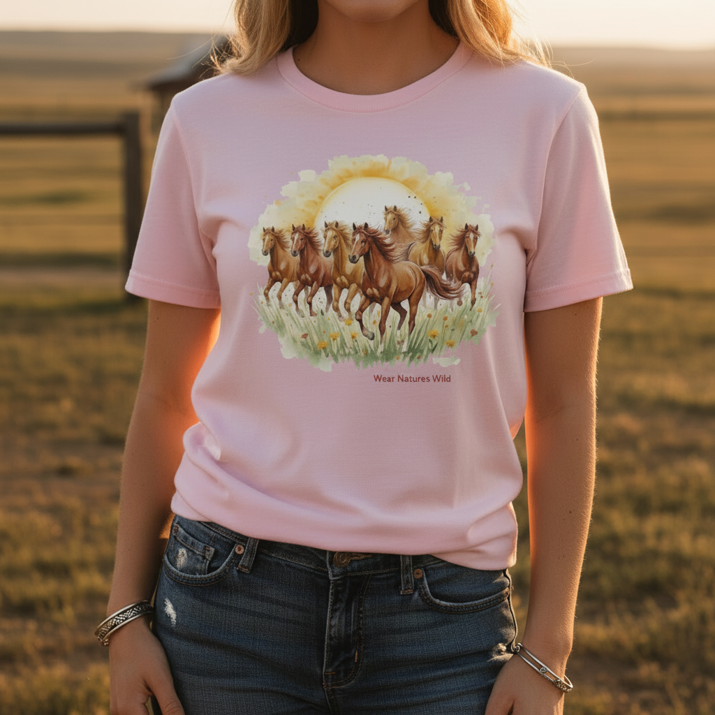 Cowgirl wearing Wild Herd T-Shirt