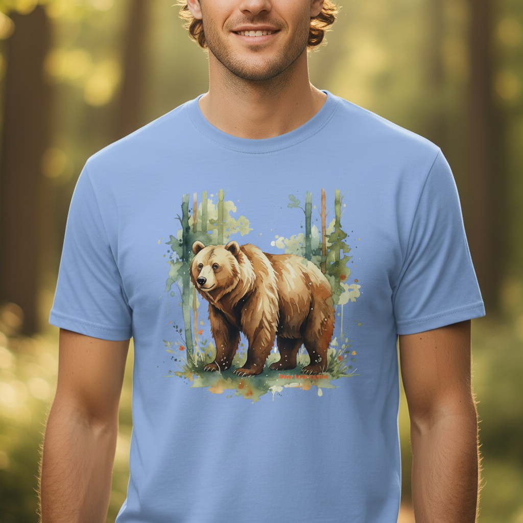 Design-Forward Close-Up - Wilderness Bear Carolina Blue Tee