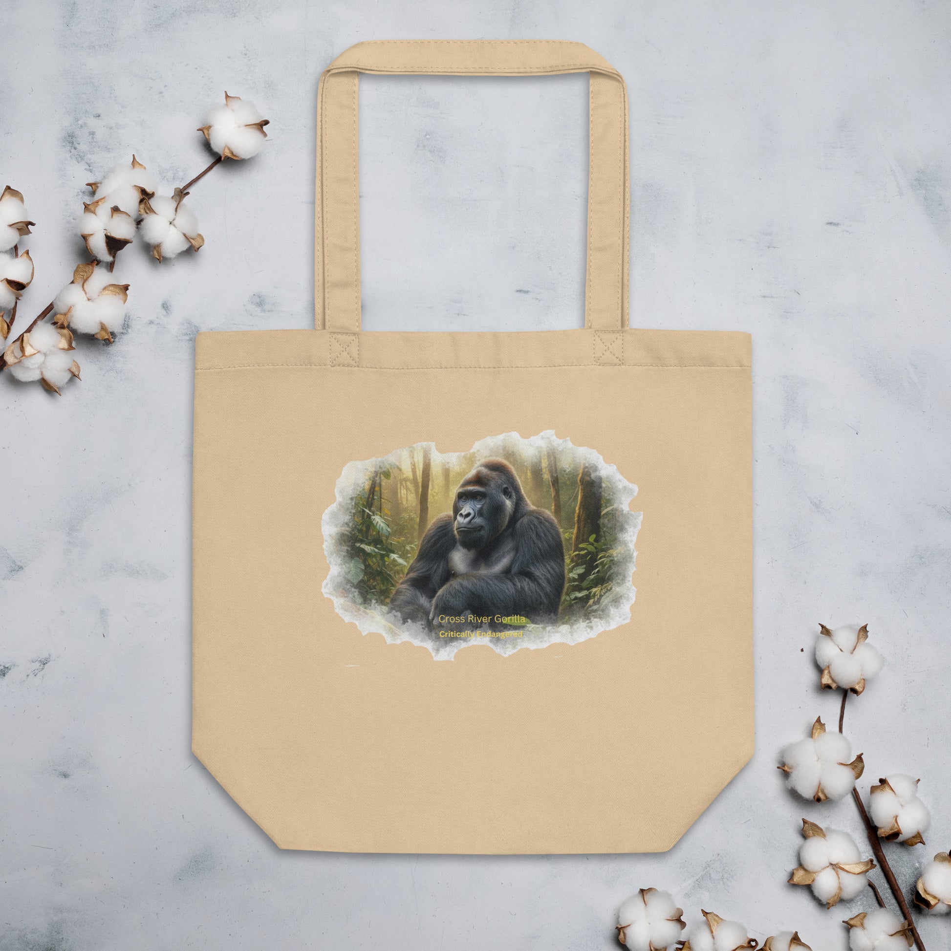 Cross River Gorilla Organic Cotton Tote Bag | Critically Endangered Wildlife Art | Wear Nature's Wild
