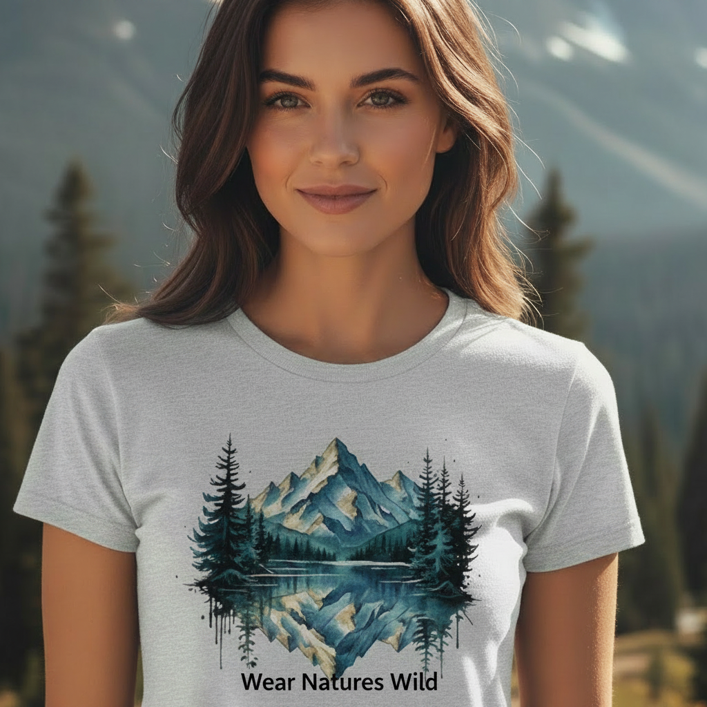 Female hiker sport grey tee with Wear Natures Wild text