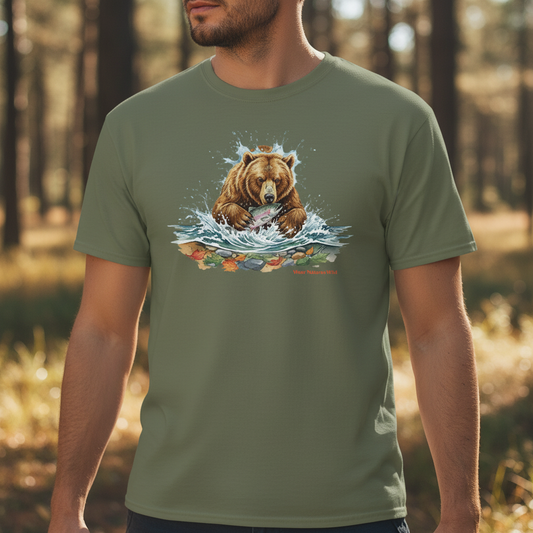 Grizzly Bear Fishing T-Shirt Man Close-Up Square