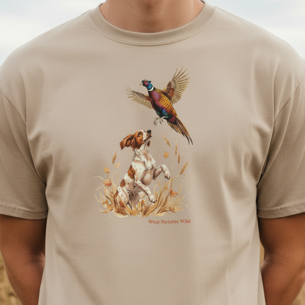 Hunting Dog and Pheasant T-Shirt Close-Up Square
