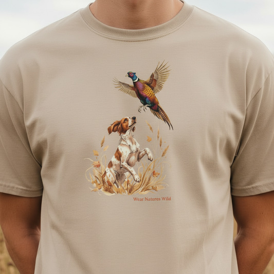 Hunting Dog and Pheasant T-Shirt Close-Up Square