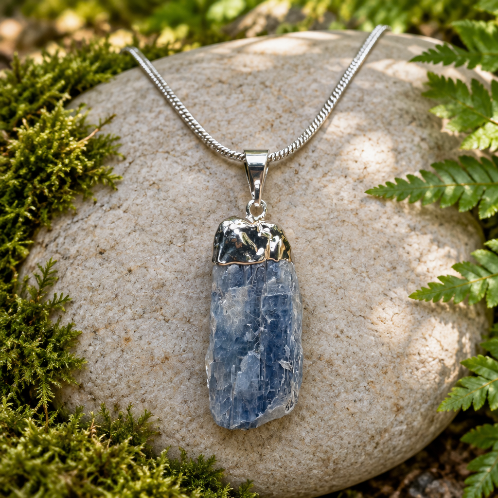 Kyanite pendant in a natural setting