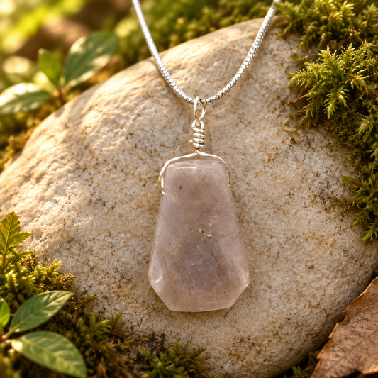 Madagascar Rose Quartz Pendant Necklace | 20-Inch Chain