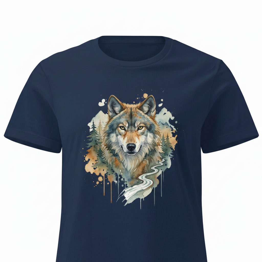 Navy Wolf T-Shirt Top Half with Collar