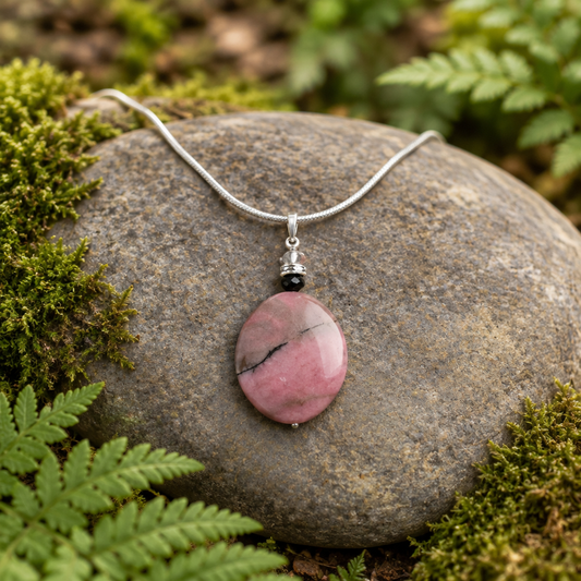 Rhodonite pendant in a nature setting