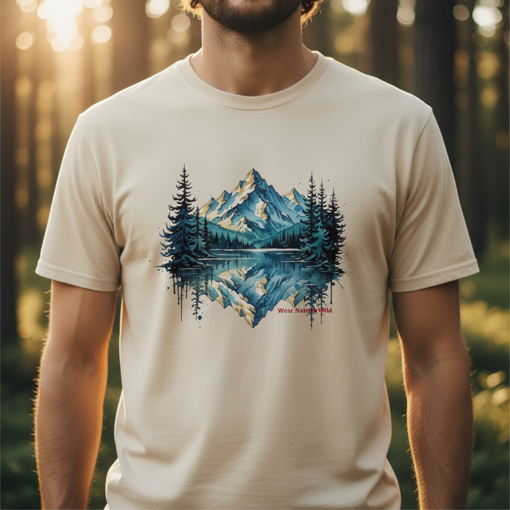 Tight torso crop natural tee mountain design