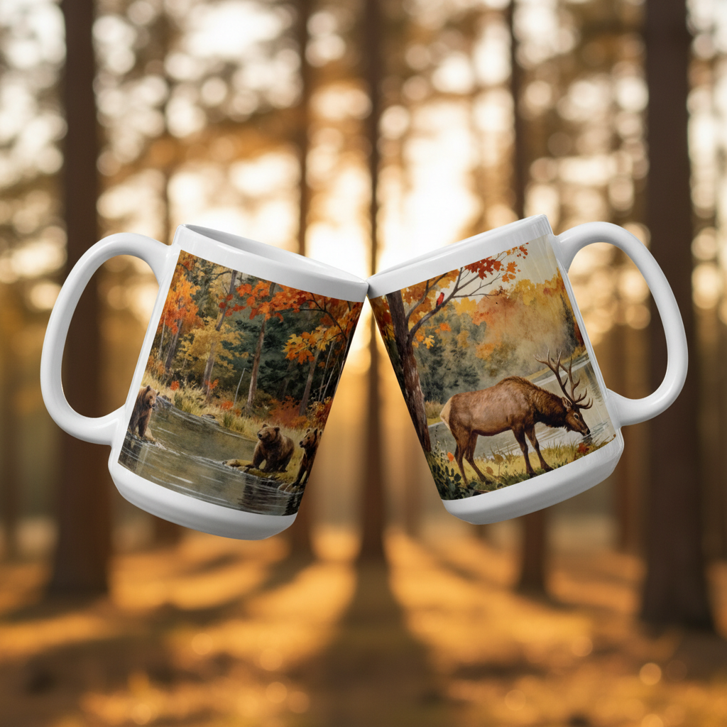 Two Equal Sized Wildlife Mugs Toasting