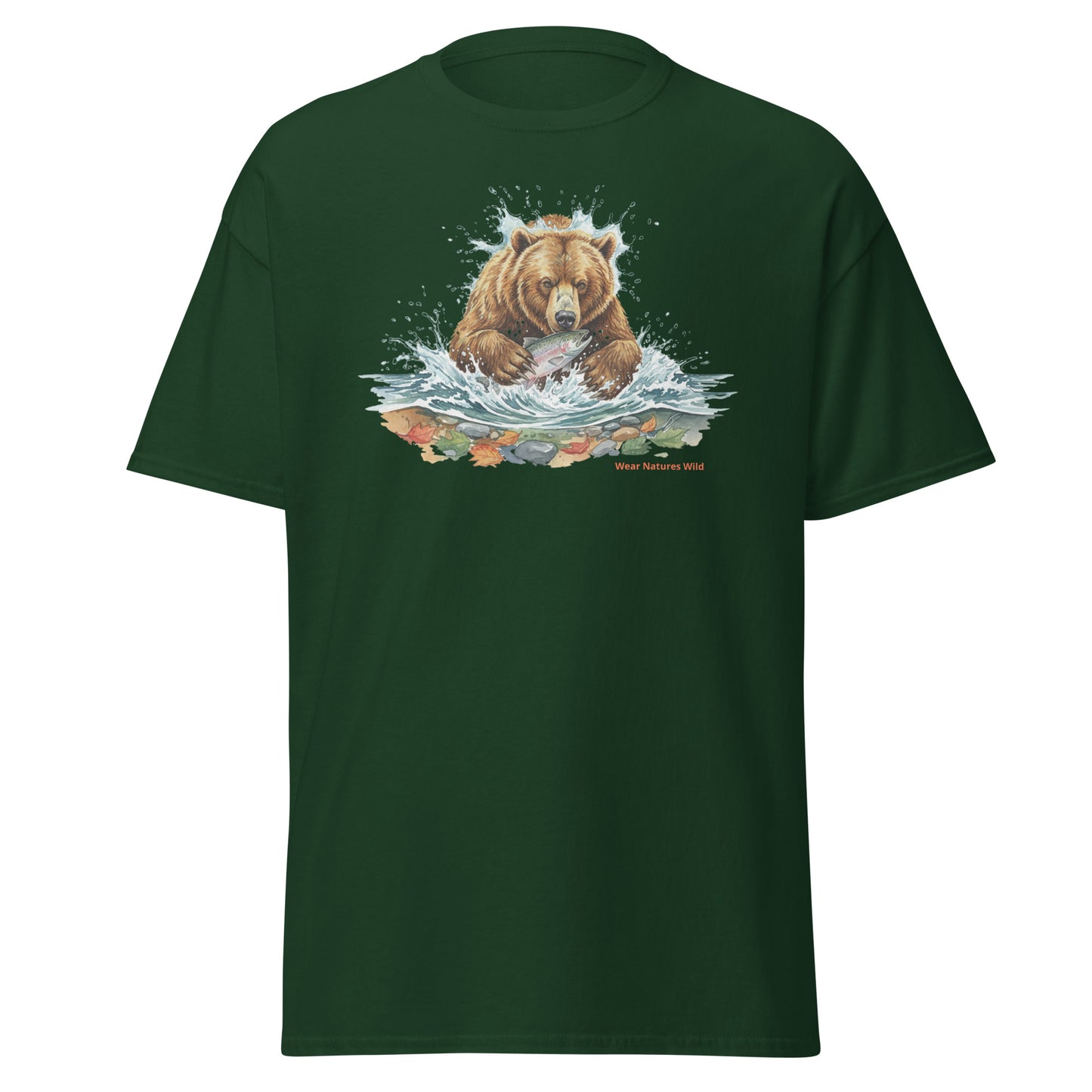 Grizzly Bear Wildlife T-Shirt | Fishing Nature Watercolor Tee | Wear Nature's Wild