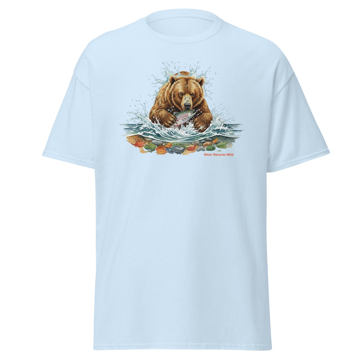 Bear Fishing Nature Tee | Grizzly Salmon Catch Wildlife Art | Wear Nature's Wild