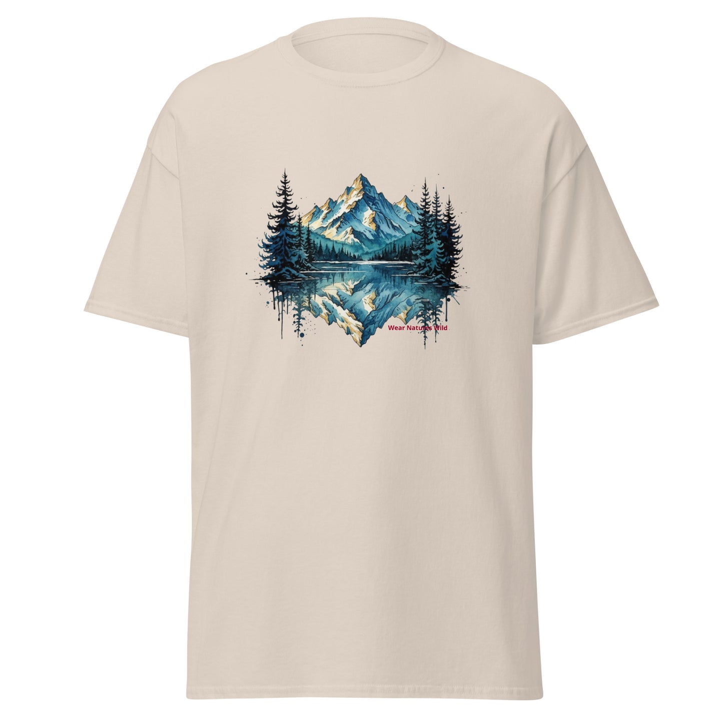 Mountain Reflection Nature T-Shirt | Wilderness Watercolor Art Design | Wear Nature's Wild