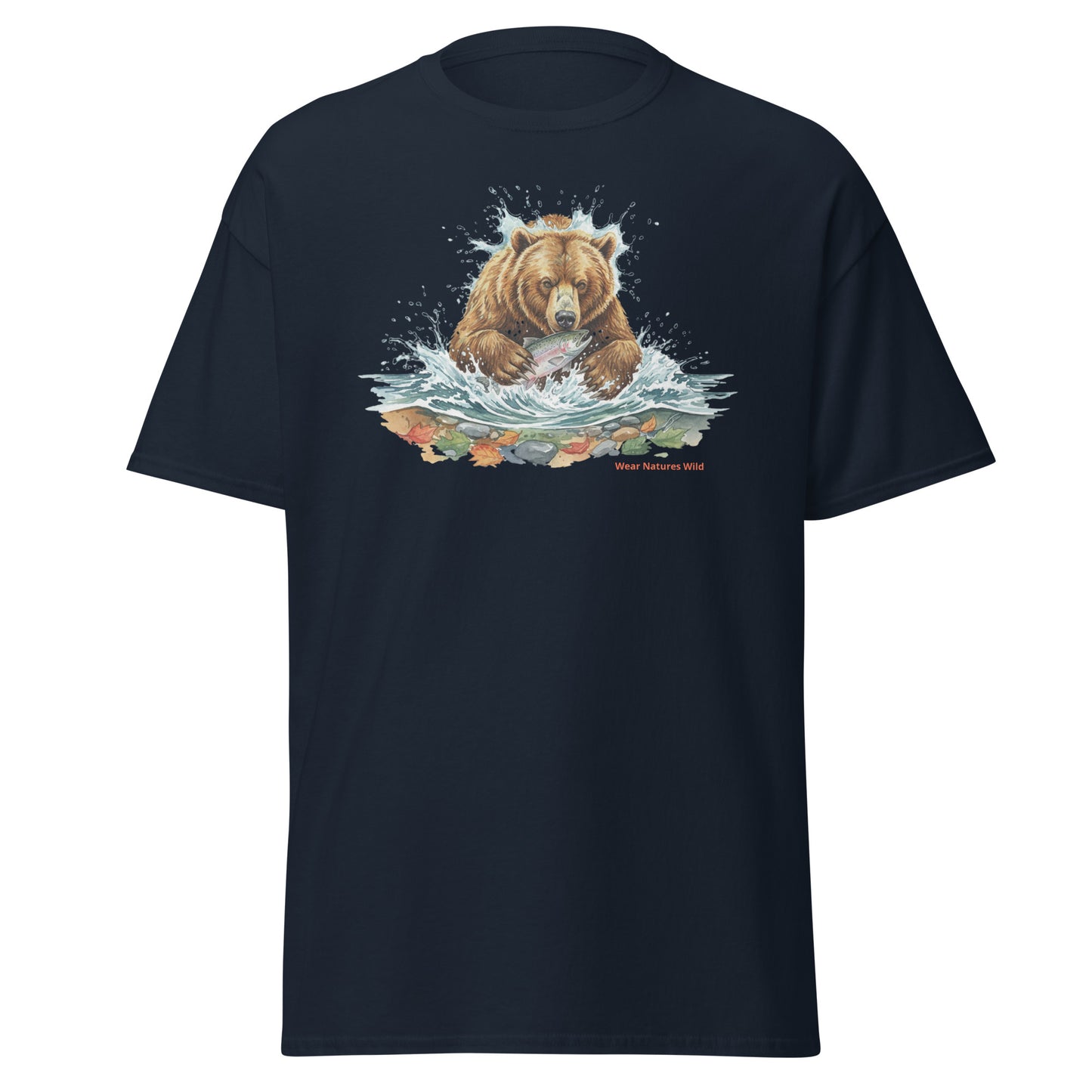 Wildlife Bear T-Shirt | Grizzly Fishing Salmon Catch Art Tee | Wear Nature's Wild