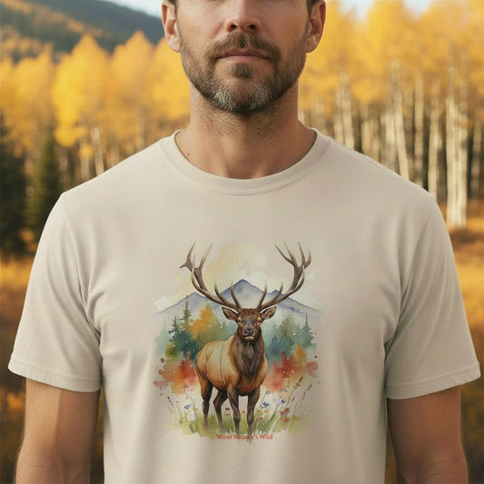 Watercolor Elk Sand T-Shirt Close-Up