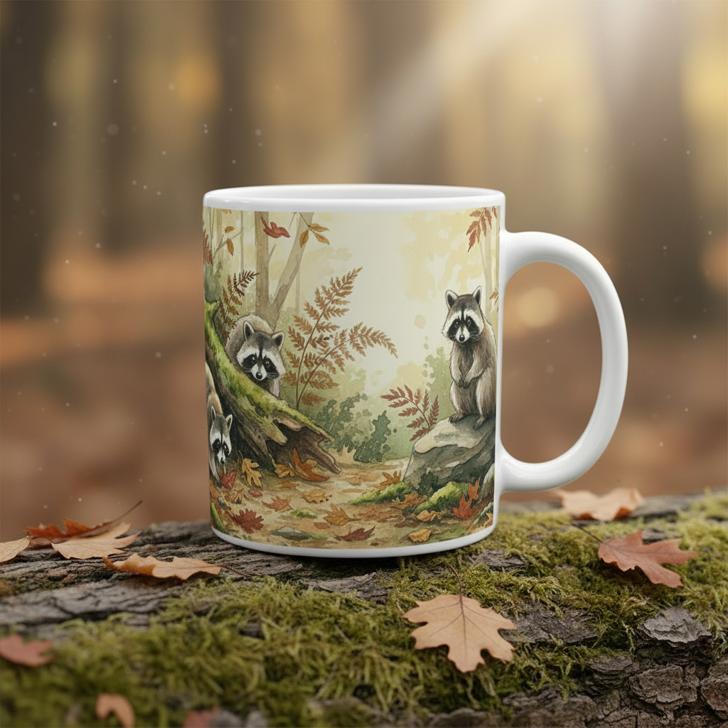 Whimsical Raccoon Tall 15oz Mug Lifestyle