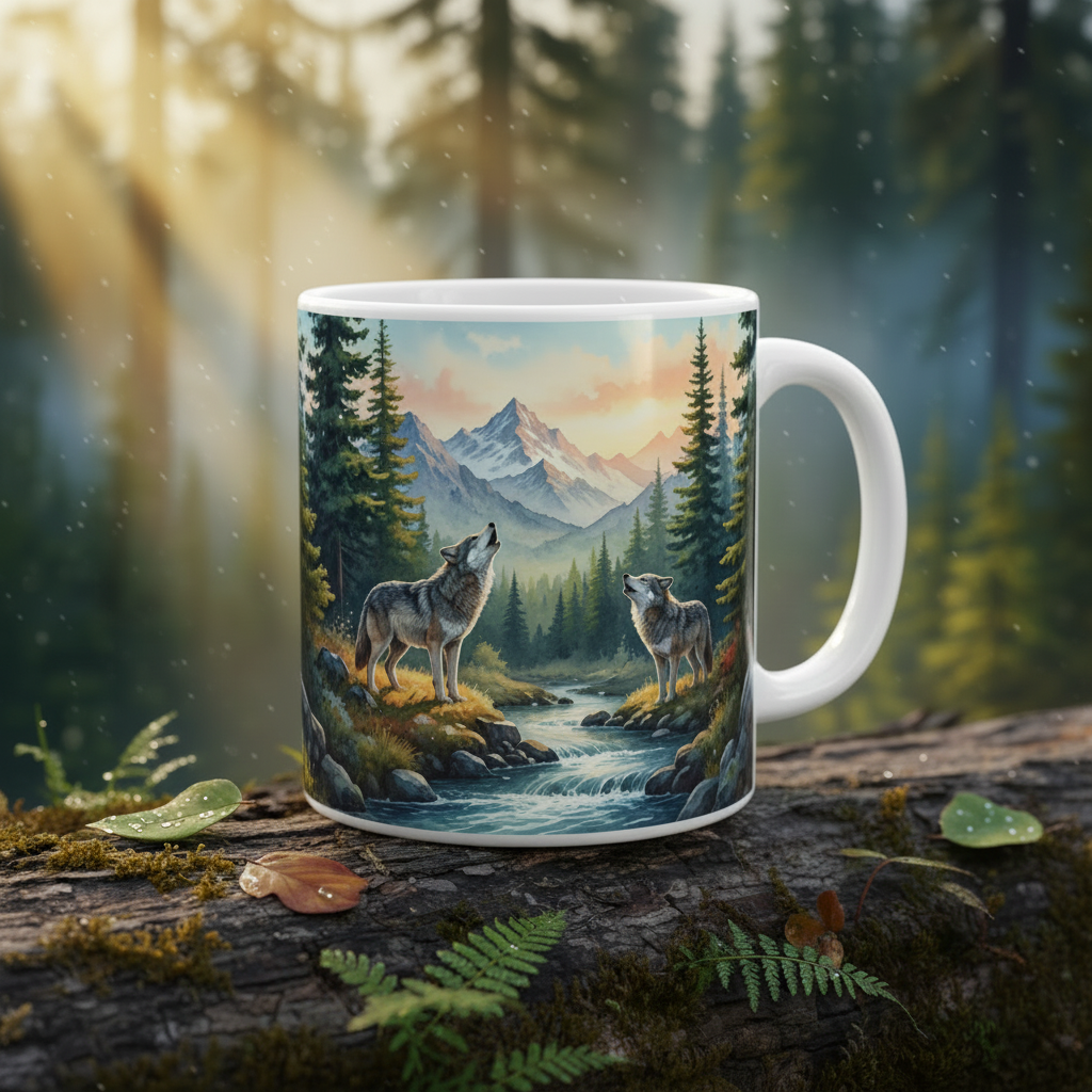 Wolf Pack Tall Mug Nature Lifestyle Shot