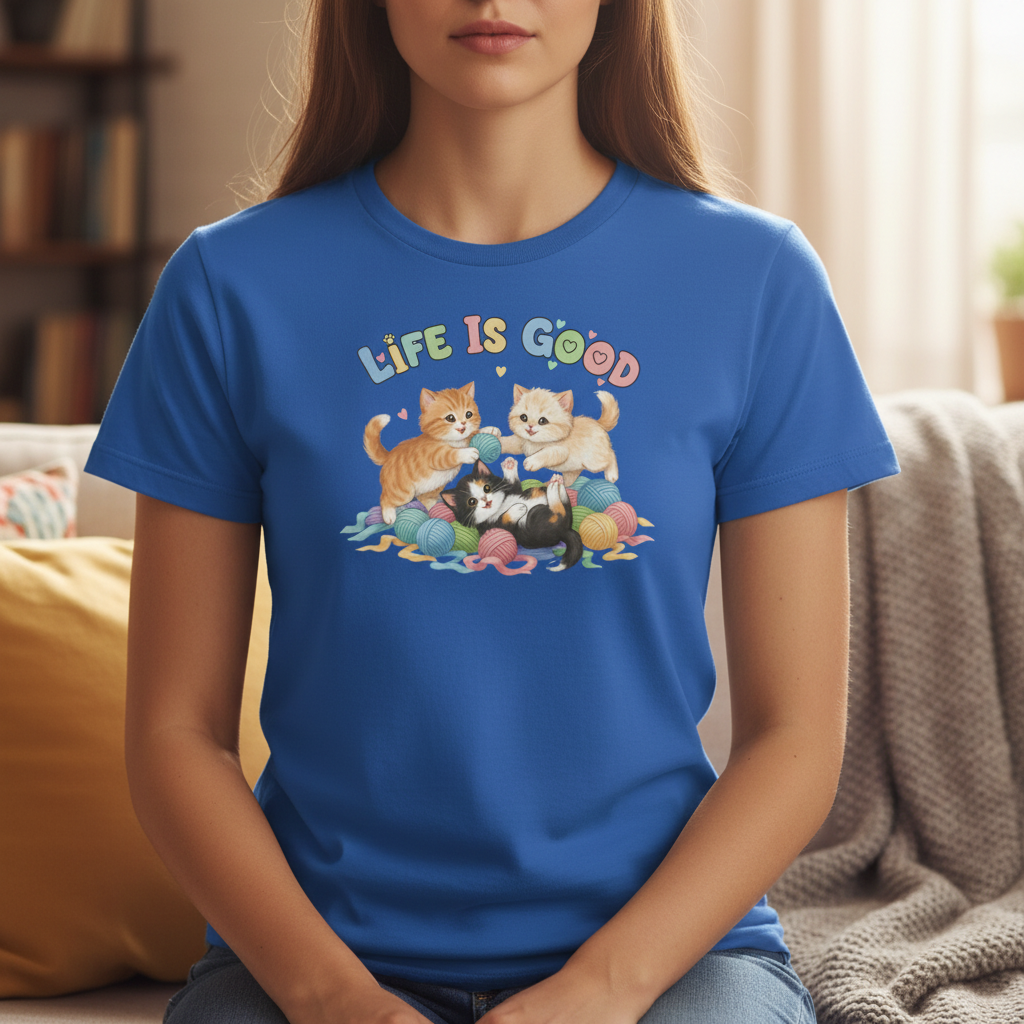 Woman wearing Kittens Playing with Yarn T-Shirt