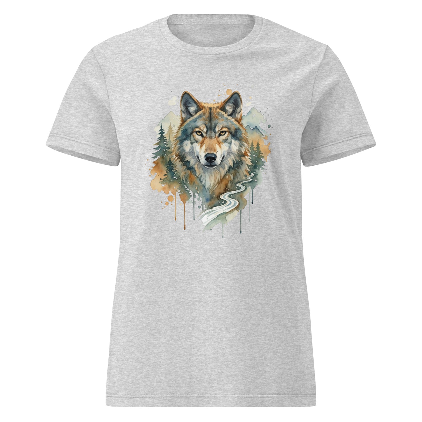 Wild Wolf Watercolor T-Shirt | Premium Women's Wildlife Nature Art Tee | Wear Nature's Wild